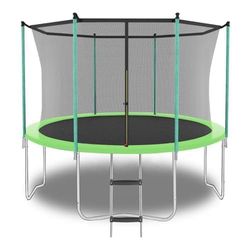 Udendørs trampolin 244 cm med sikkerhedsnet og stige, maksimal belastning 181 kg, grøn