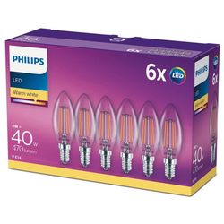 Philips 6-pakning LED E14 Crown 4W (40W) Clear 470lm