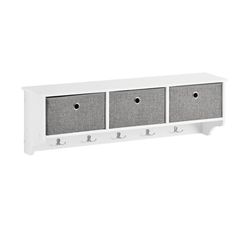 SoBuy Hvid Væghylde med 5 Kroge & 3 Kurve 100x20x30cm– Knagerække til Entré og Gang FRG282-W
