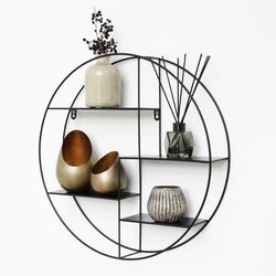 Sort metalvægstativ med 4 hylder - Rund - 50x10 cm