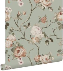 ESTAhome tapet vintage blommor gråaktigt mintgrönt och milt rosa 0.53 x 10.05 m