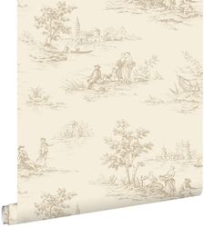 ESTAhome tapet toile de Jouy ljusbeige 50 x 900 cm