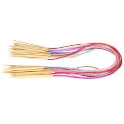 Rundstickor set - 18 st bambu dubbla stickor, flexibel slanganslutning (80cm)