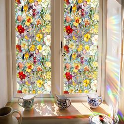 OBOSOE Fönsterfilm Retro Blommor Fjäril, Statiskt Fönsterdekal, Insynsskydd Fönsterfilm 43x100cm, UV-skydd