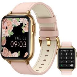 Damklocka med Bluetooth Call Connected, 1,7'' Smart Smartwatch med Oximeter, Stegräknare, IP68 Vattentät för Android iOS - Rosa