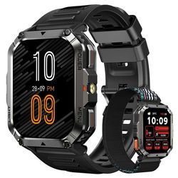 Blackview Smartwatch för män med Bluetooth-samtal, 900mAh, 1.45" vattentät robust smartwatch med LED-lampa, kompass - Svart