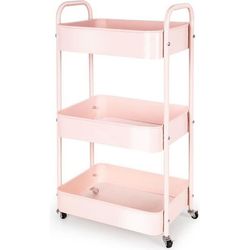 Rullvagn med 3 nivåer i rosa, med hjul och handtag, 41 × 30,5 × 76 cm — Kök / Tvättstuga