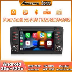 AWESAFE Bilradio Android 13 för Audi A3 8P S3 RS3 Sportback [2Go+32Go], 7 Tum Pekskärm med GPS Carplay Android Auto, Wi-Fi