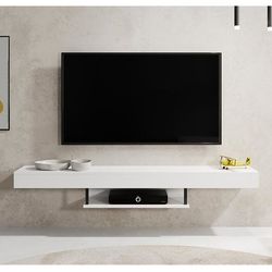 DESIGN AMEUBLEMENT - Modern väggmonterad TV-bänk - Mattvit - 18 mm melamin - 1 hylla - L 150 x D 29,6 x H 22 cm