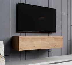 DESIGN AMEUBLEMENT - Modernt väggmonterat TV-bänk - Ek, MDF/PVC, 1 dörr, 2 fack - L 120 x D 40 x H 30 cm