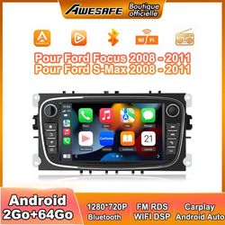 AWESAFE Autoradio Android 13 för Ford Focus C-Max S-Max Mondeo Kuga Galaxy 2Go+64Go 7 '' Pekskärm Carplay Android Auto