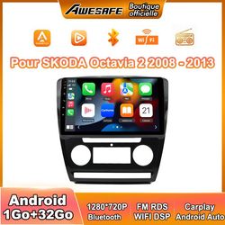 AWESAFE Autoradio Android 13 1Go+32Go för SKODA Octavia 2 (2008-2013) 10'' Touchskärm med Carplay GPS Bluetooth Android Auto