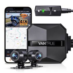 VANTRUE Falcon-1 4K+1080P Vandtæt IP67 Motorcykelkamera, WiFi GPS Dashcam til Foran og Bagpå, 24 Timer Kollision Detektion