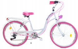 Flickcykel 24 tum robust modell rosa med vit 6 växlar
