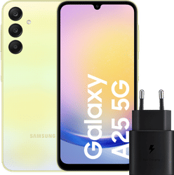 Samsung Galaxy A25 128GB Geel 5G + Samsung Oplader 25 Watt Zwart