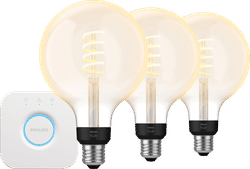 Philips Hue Filament White Ambiance Globe XL 3-Pack + Bridge