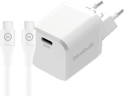 BlueBuilt Power Delivery Oplader 30W + Usb C Kabel 3m Nylon Wit