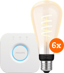 Philips Hue Filament White Ambiance Edison XL 6-Pack + Bridge