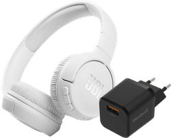 JBL Tune 510BT Wit + BlueBuilt Quick Charge Oplader met Usb A Poort 18W Zwart