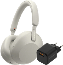 Sony WH-1000XM5 Zilver + BlueBuilt Quick Charge Oplader met Usb A Poort 18W Zwart
