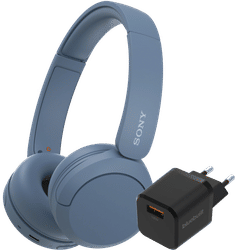 Sony WH-CH520 Blauw + BlueBuilt Quick Charge Oplader met Usb A Poort 18W Zwart