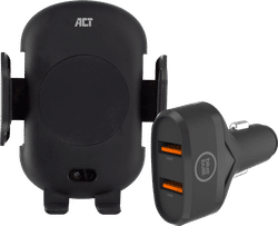 ACT Telefoonhouder Auto Luchtrooster/Dashboard met Draadloos Opladen + Oplader 18W