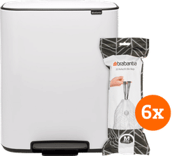 Brabantia Bo Pedal Bin 60 Liter White + Vuilniszakken (120 stuks)