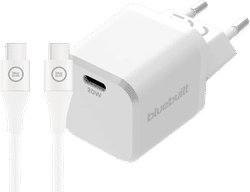 BlueBuilt Power Delivery Oplader 20W + Usb C Kabel 1,5m Nylon Wit
