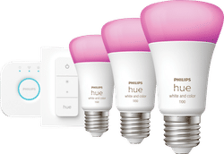 Philips Hue White & Color Starter Pack E27 met 3 lampen, dimmer + Bridge