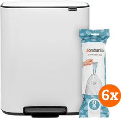Brabantia Bo Pedal Bin 2 x 30 Liter White + Vuilniszakken (120 stuks)