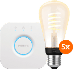 Philips Hue Filament White Ambiance Edison 5-Pack + Bridge