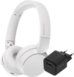 Philips TAH4209 Wit + BlueBuilt Quick Charge Oplader met Usb A Poort 18W Zwart