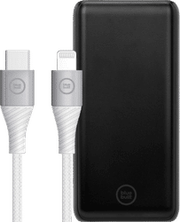 BlueBuilt Powerbank met Snelladen 20.000 mAh + Lightning Kabel 1,5m Nylon Wit