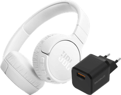 JBL Tune 670NC Wit + BlueBuilt Quick Charge Oplader met Usb A Poort 18W Zwart