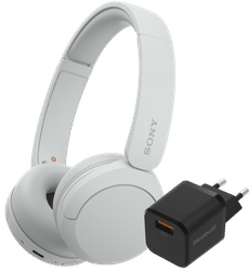 Sony WH-CH520 Wit + BlueBuilt Quick Charge Oplader met Usb A Poort 18W Zwart