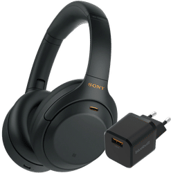 Sony WH-1000XM4 Zwart + BlueBuilt Quick Charge Oplader met Usb A Poort 18W Zwart