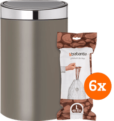 Brabantia Touch Bin 40 Liter Platinum + Vuilniszakken (120 stuks)