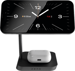 ZENS 2-in-1 MagSafe en Qi2 Draadloze Oplader 15W met Standaard Zwart