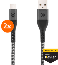 BlueBuilt Usb A naar Usb C Kabel 1,5m Kevlar Zwart Duo Pack