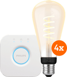 Philips Hue Filament White Ambiance Edison XL 4-Pack + Bridge