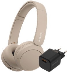 Sony WH-CH520 Crème + BlueBuilt Quick Charge Oplader met Usb A Poort 18W Zwart