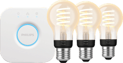 Philips Hue Filament White Ambiance Standaard 3-Pack + Bridge