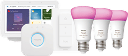 Philips Hue White and Color Starter Pack E27 3-pack + dimmer + Bridge + Google Nest Hub 2