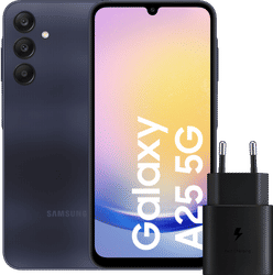 Samsung Galaxy A25 128GB Donkerblauw 5G + Samsung Oplader 25 Watt Zwart