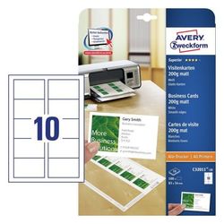 Visitkort Avery C32011-10 Quick&Clean™ 45x85 mm hvid - 200 g/m² - 100 kort - (10 ark x 10 stk.)