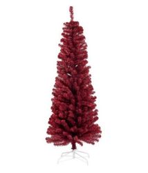 Juletræ kunstigt smalt PVC "BLING" kl. C 180 x 68 cm. u/lys, mørkerød, NORDIC WINTER (780-187)