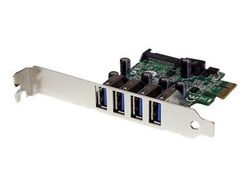 Startech 4-Port PCI Express SuperSpeed USB 3.0 Controller Card with UASP - USB 3.0 Expansion Card with SATA Power (PEXUSB3S4V) - USB-adapter - PCI ...