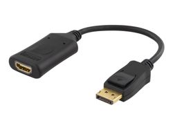 DELTACO DP-HDMI32 - Adapterkabel - DisplayPort hann til HDMI hunn - 10 cm - svart - aktiv, 4K-støtte