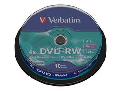 Verbatim DataLifePlus - 10 x DVD-RW - 4.7 GB 4x - matt sølv - spindel