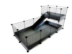 C&C bur, modulært 4x2 + Loft 2x1 + Grå rampe, for marsvin, pinnsvin, 149 x 77 cm